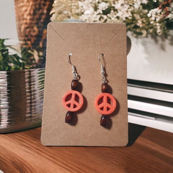 Handmade By Donovan Peace Earrings Boho Bead Dangle Artisan Peach Beach Core - Picture 1 of 3